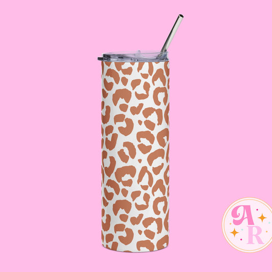 Cozy Leopard Print Stainless Steel Sipper - 20oz Tumbler w/ Metal Straw