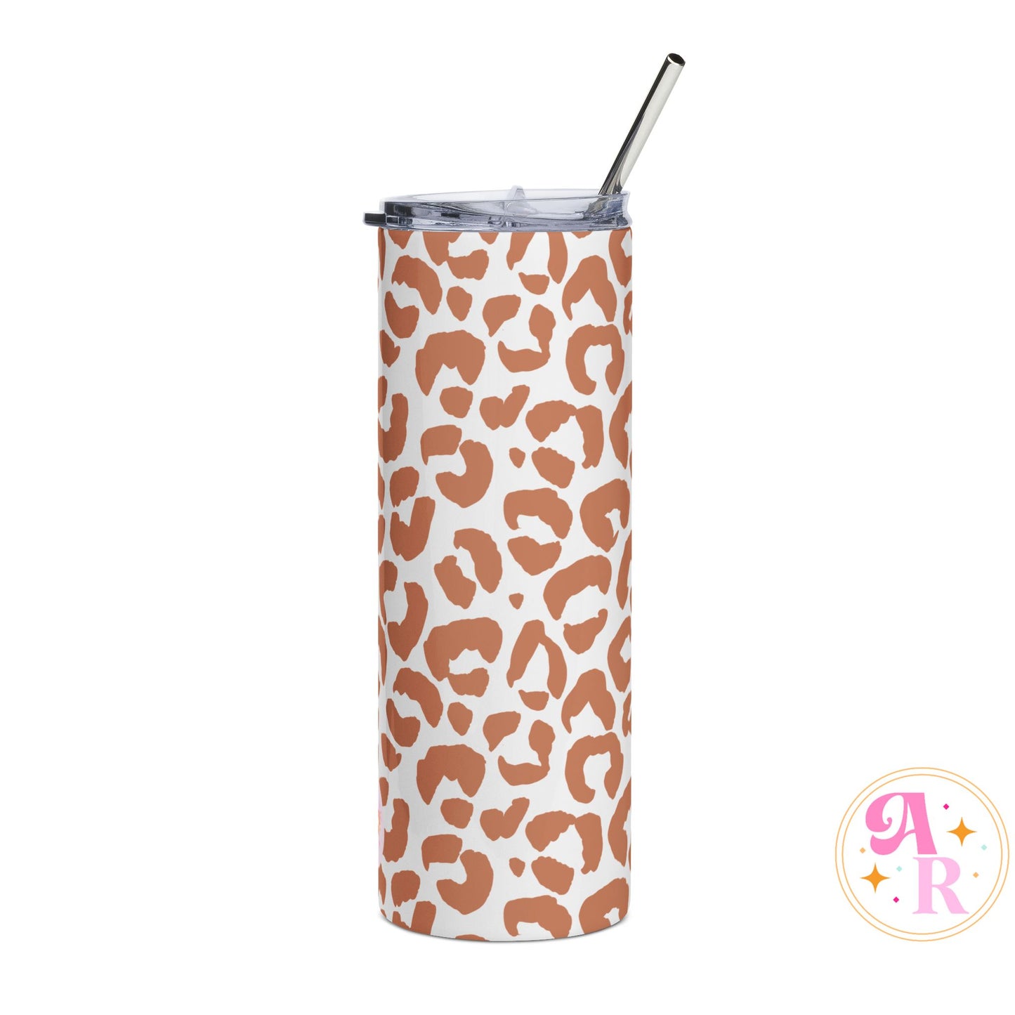 Cozy Leopard Print Stainless Steel Sipper - 20oz Tumbler w/ Metal Straw