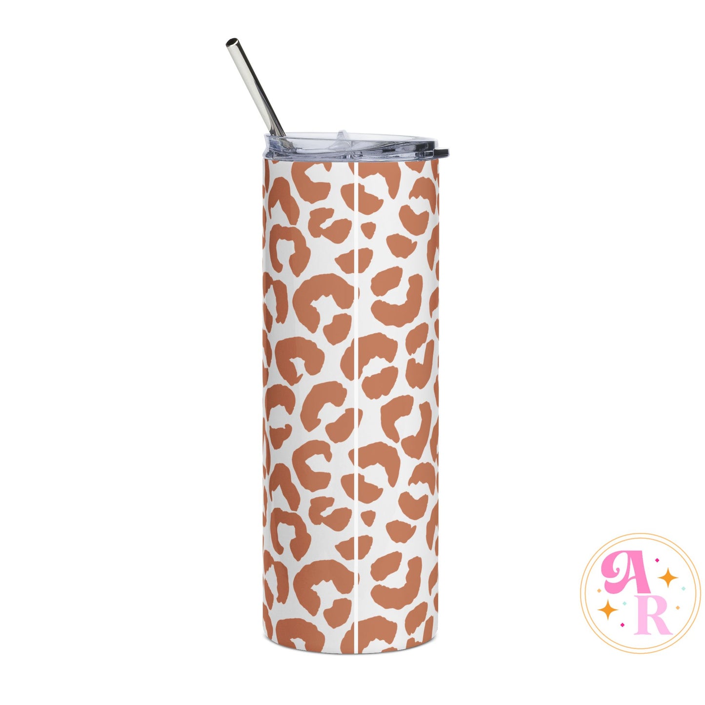 Cozy Leopard Print Stainless Steel Sipper - 20oz Tumbler w/ Metal Straw