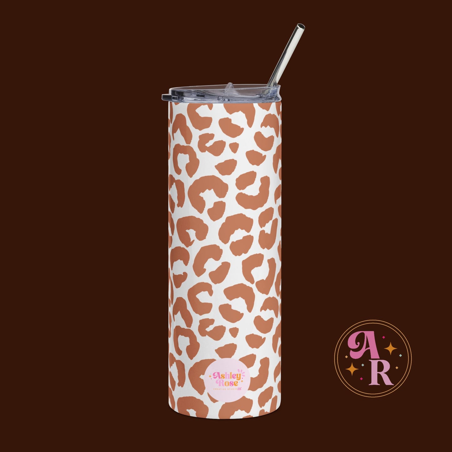 Cozy Leopard Print Stainless Steel Sipper - 20oz Tumbler w/ Metal Straw