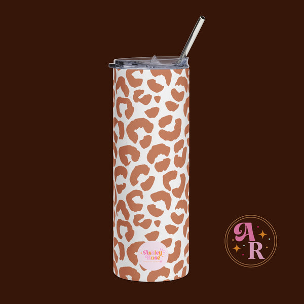 Cozy Leopard Print Stainless Steel Sipper - 20oz Tumbler w/ Metal Straw